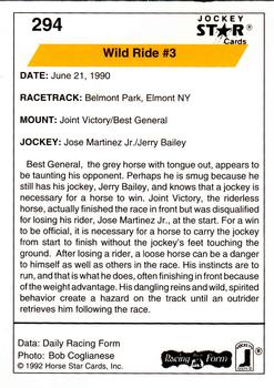 1992 Jockey Star #294 Wild Ride #3 - Jose Martinez Jr. / Jerry Bailey Back